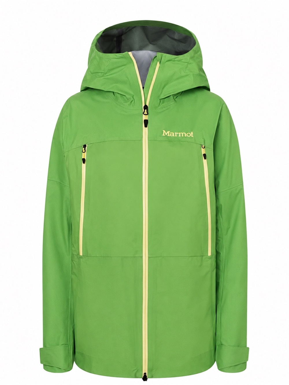 Marmot Bright Green Hooded Raincoat with Cream Zippers